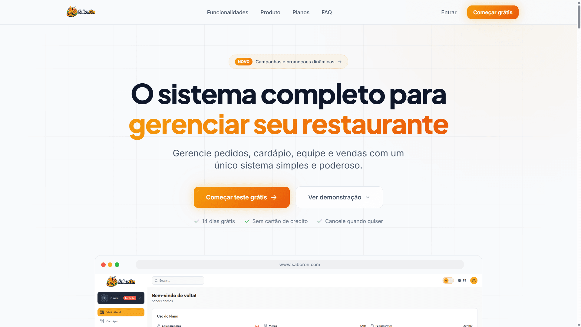 Sabor On — Sistema Web · Dashboard